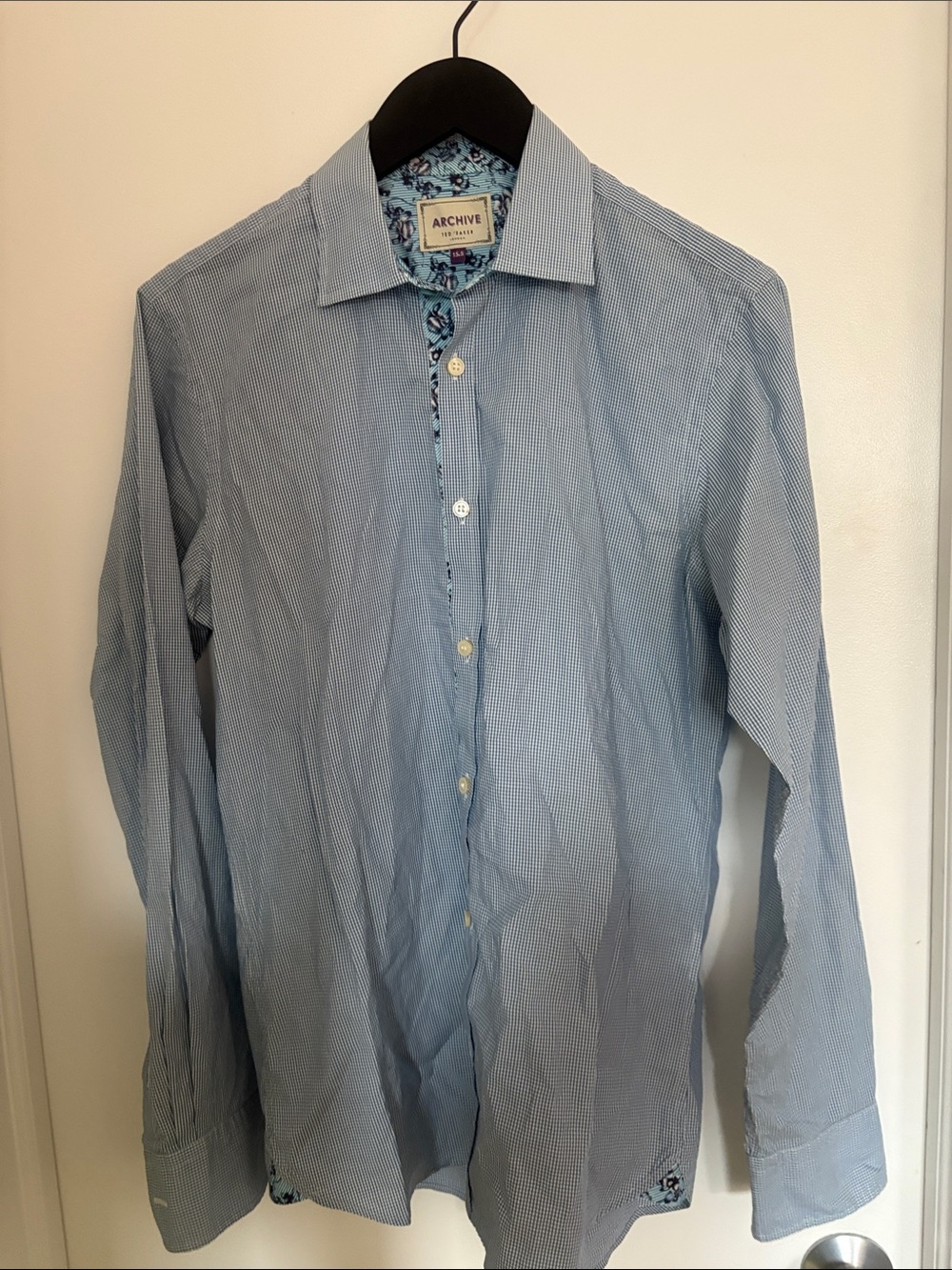 Ted Baker Light Blue Micro-Check Dress Shirt with Contrast Trim